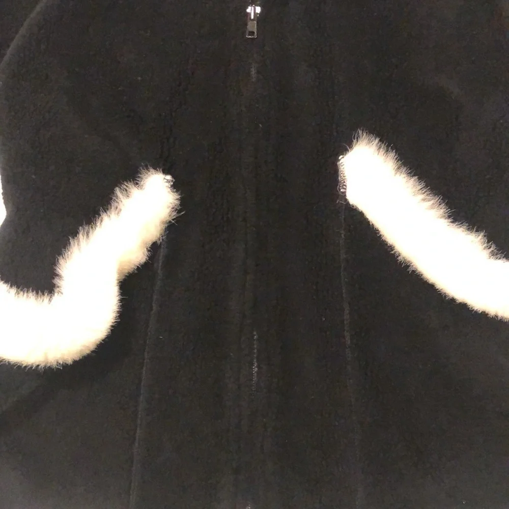 Corky & company made in the USA fluffy black girls jacket w white fluffy accents